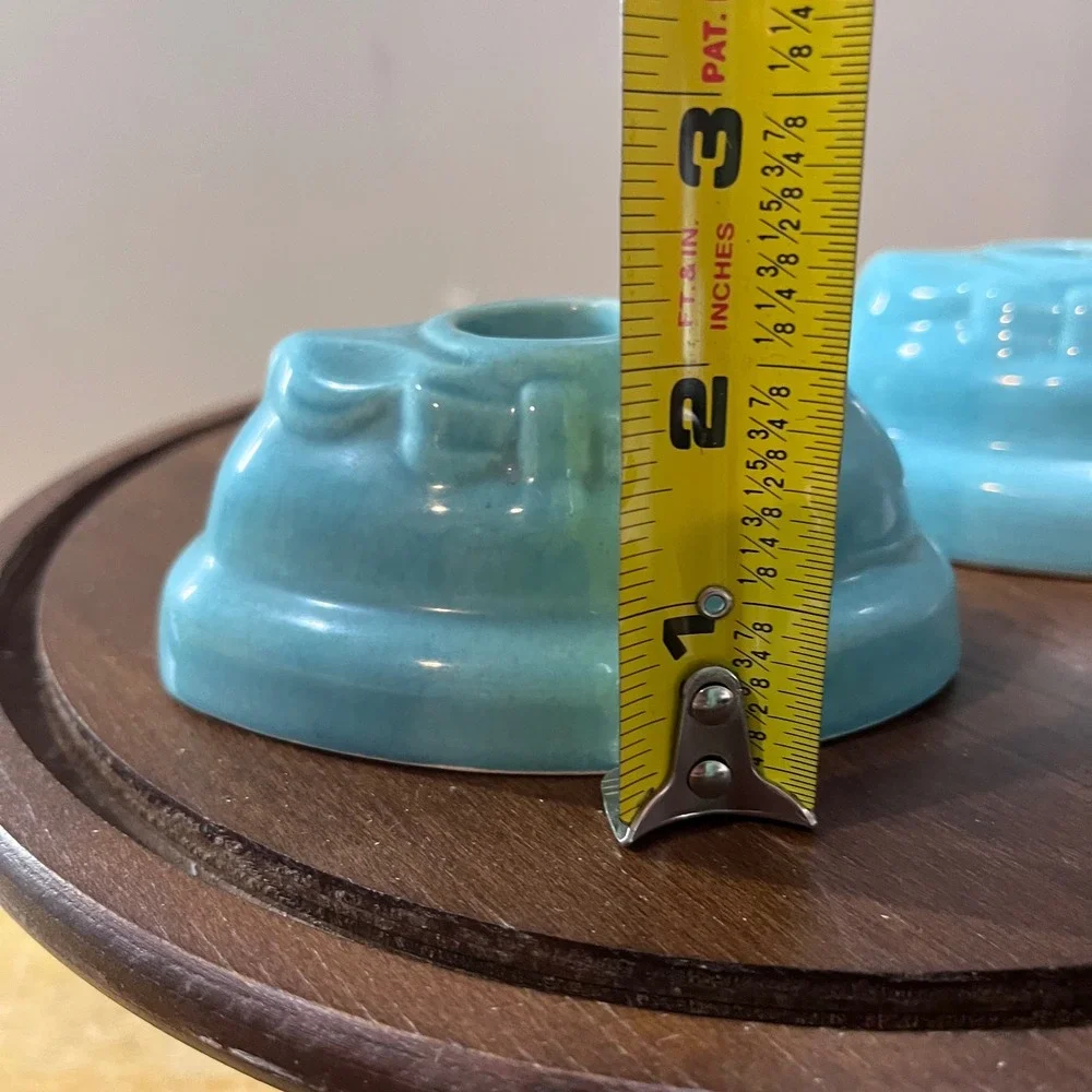 Vtg Art Pottery Aqua Blue Bow Candle Holder Set Mid Century Modern 2pc